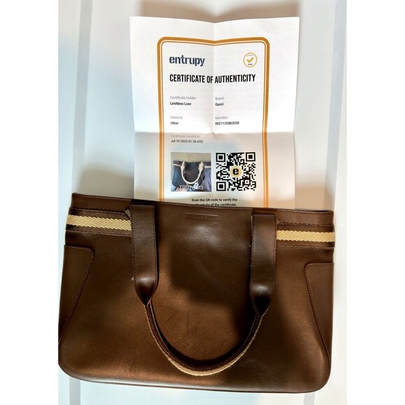 Vintage Gucci Brown Leather Web Tote Bag – Authenticated Y2K - Picture 3 of 16